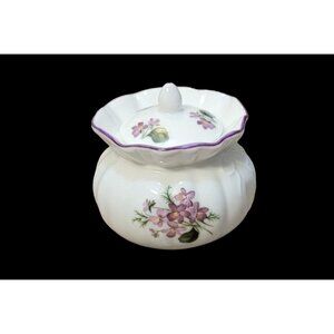 Vintage Reutter Porzellan Porcelain Germany Floral Round Trinket Box & Lid